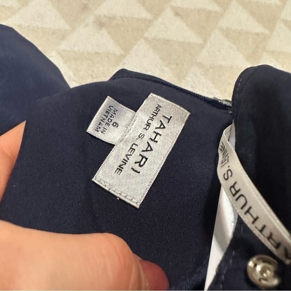 TAHARI Navy Stretch Zippered Line Sleeveless Scoop Neck Above Knee Sheath Dress - Picture 6 of 7